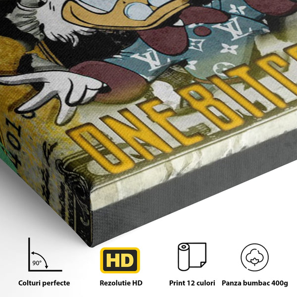 Tablou Canvas Premium, LuxCanva® B1025 Donald Duck Bitcoin, Donald Duck, Bani, Bitcoin, Crypto, Culori Vibrante