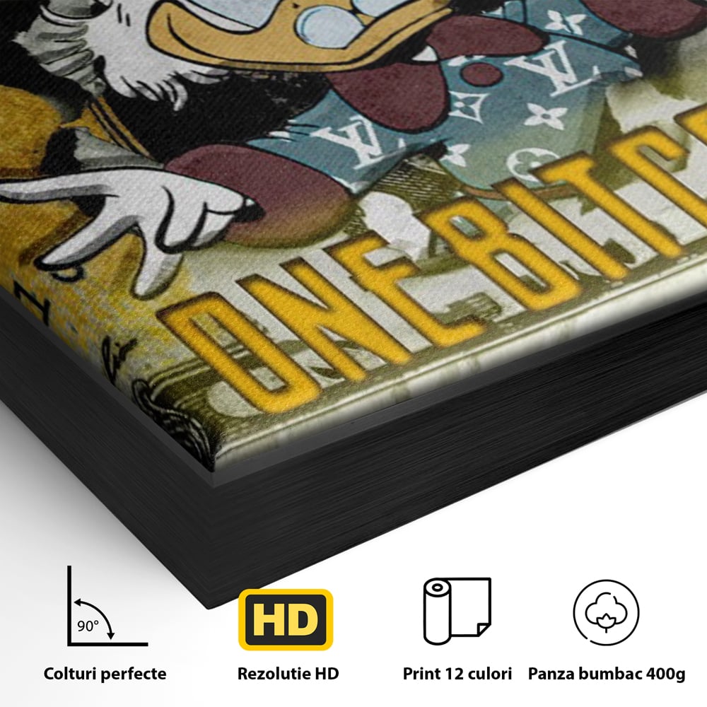 Tablou Canvas Premium, LuxCanva® B1025 Donald Duck Bitcoin, Donald Duck, Bani, Bitcoin, Crypto, Culori Vibrante