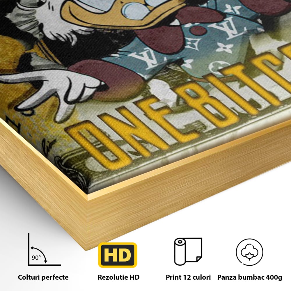 Tablou Canvas Premium, LuxCanva® B1025 Donald Duck Bitcoin, Donald Duck, Bani, Bitcoin, Crypto, Culori Vibrante