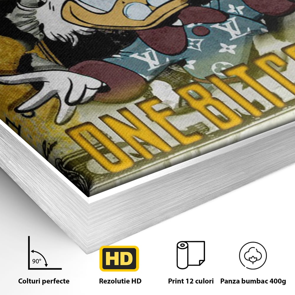 Tablou Canvas Premium, LuxCanva® B1025 Donald Duck Bitcoin, Donald Duck, Bani, Bitcoin, Crypto, Culori Vibrante