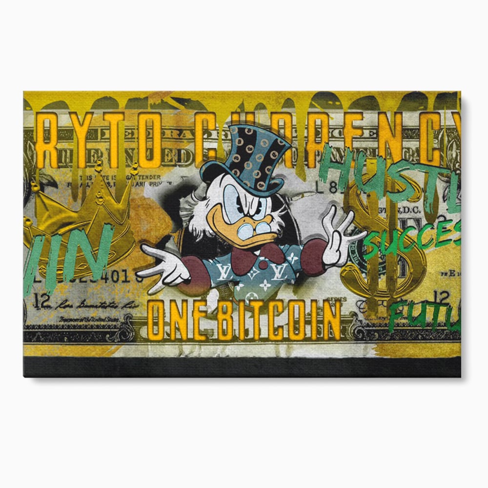Tablou Canvas Premium, LuxCanva® B1025 Donald Duck Bitcoin, Donald Duck, Bani, Bitcoin, Crypto, Culori Vibrante