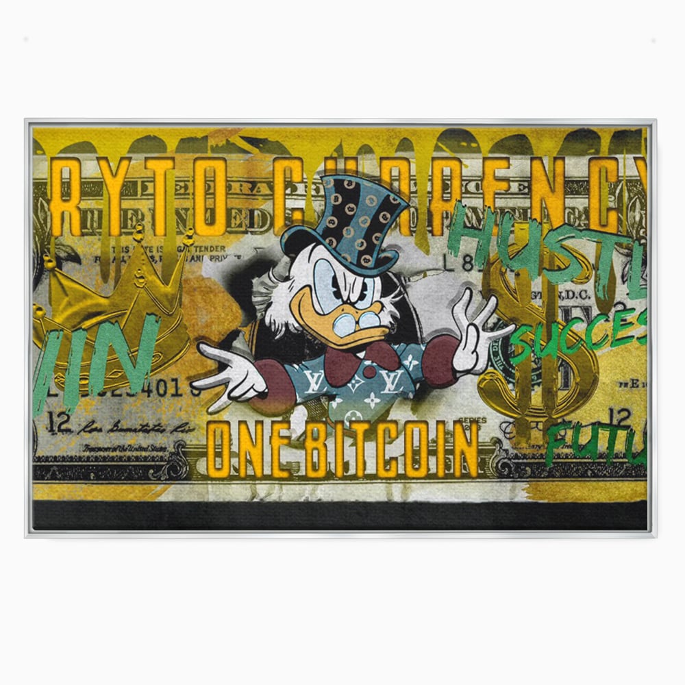 Tablou Canvas Premium, LuxCanva® B1025 Donald Duck Bitcoin, Donald Duck, Bani, Bitcoin, Crypto, Culori Vibrante