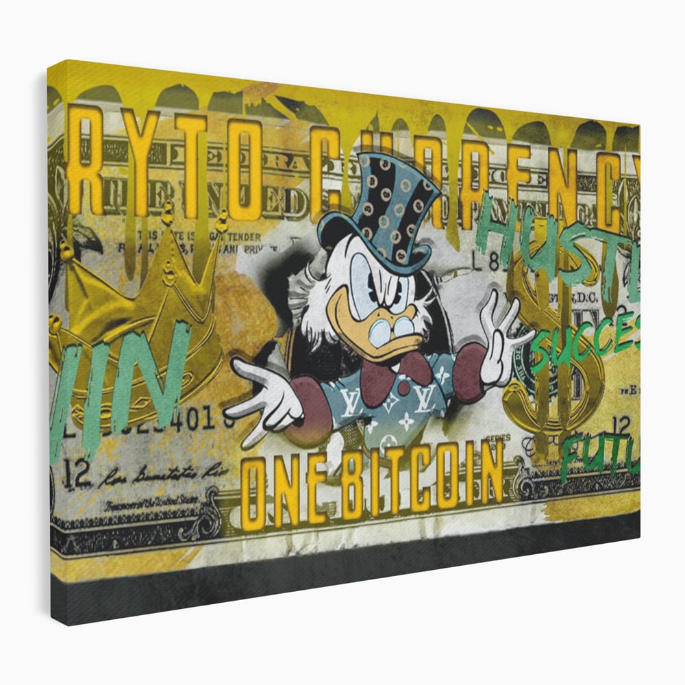 Tablou Canvas Premium, LuxCanva® B1025 Donald Duck Bitcoin, Donald Duck, Bani, Bitcoin, Crypto, Culori Vibrante