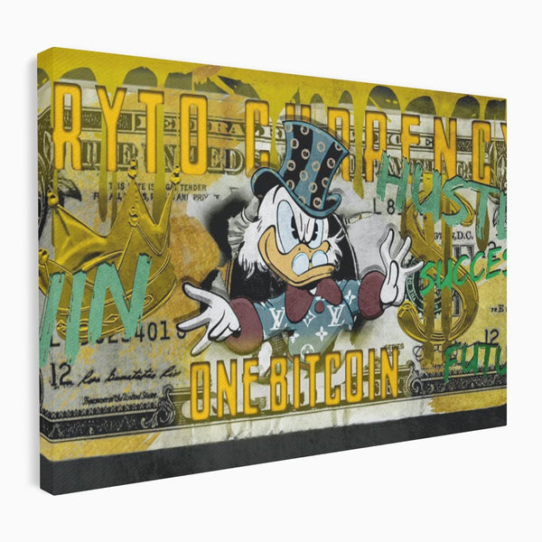 Tablou Canvas Premium, LuxCanva® B1025 Donald Duck Bitcoin, Donald Duck, Bani, Bitcoin, Crypto, Culori Vibrante