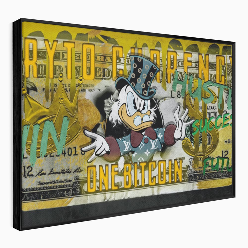 Tablou Canvas Premium, LuxCanva® B1025 Donald Duck Bitcoin, Donald Duck, Bani, Bitcoin, Crypto, Culori Vibrante