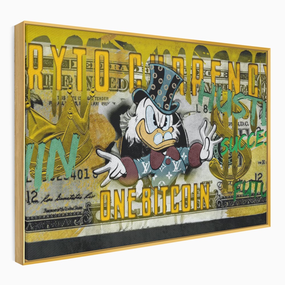 Tablou Canvas Premium, LuxCanva® B1025 Donald Duck Bitcoin, Donald Duck, Bani, Bitcoin, Crypto, Culori Vibrante