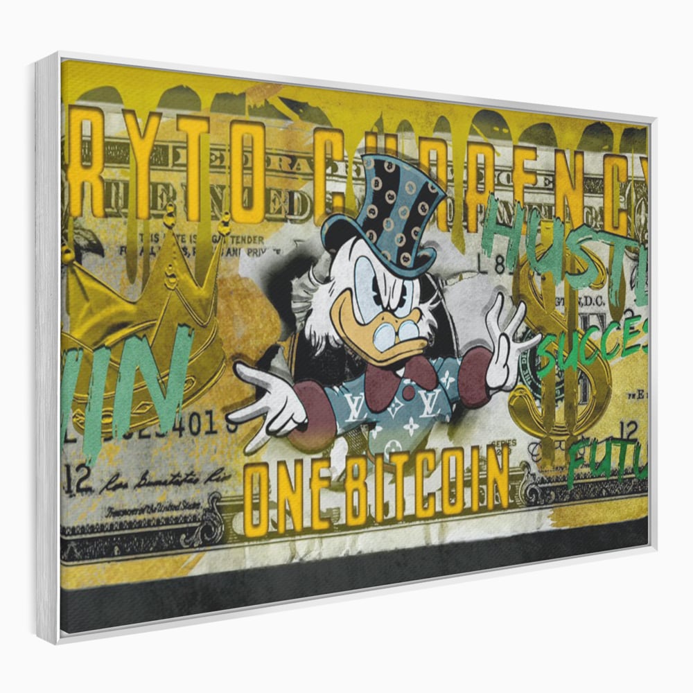 Tablou Canvas Premium, LuxCanva® B1025 Donald Duck Bitcoin, Donald Duck, Bani, Bitcoin, Crypto, Culori Vibrante