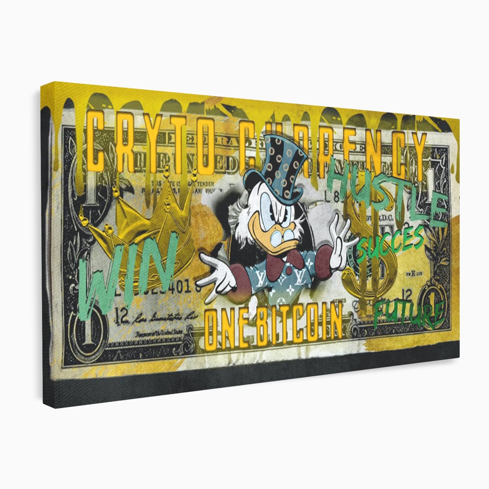 Tablou Canvas Premium, LuxCanva® B1025 Donald Duck Bitcoin, Donald Duck, Bani, Bitcoin, Crypto, Culori Vibrante