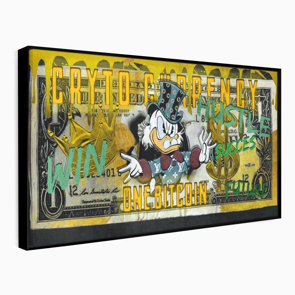 Tablou Canvas Premium, LuxCanva® B1025 Donald Duck Bitcoin, Donald Duck, Bani, Bitcoin, Crypto, Culori Vibrante