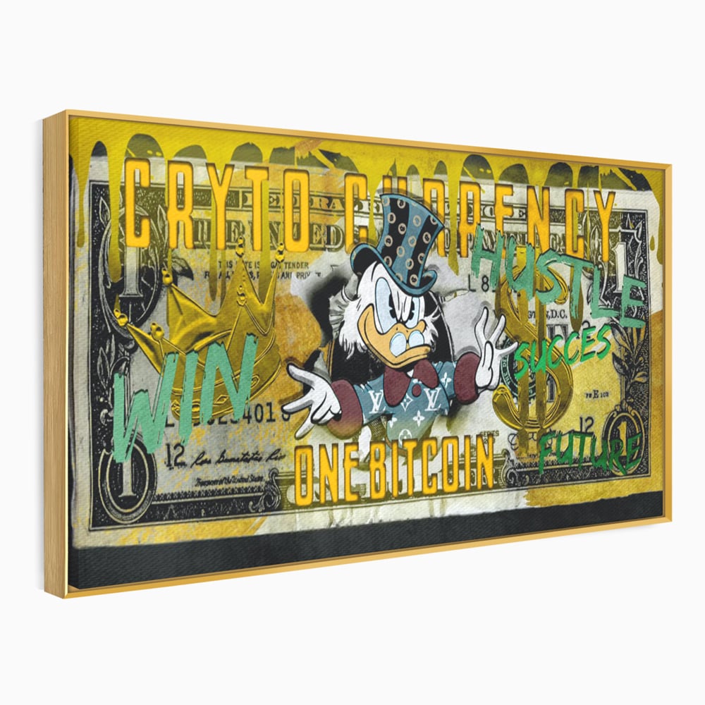 Tablou Canvas Premium, LuxCanva® B1025 Donald Duck Bitcoin, Donald Duck, Bani, Bitcoin, Crypto, Culori Vibrante