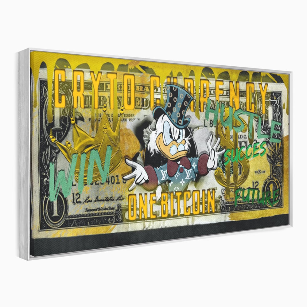 Tablou Canvas Premium, LuxCanva® B1025 Donald Duck Bitcoin, Donald Duck, Bani, Bitcoin, Crypto, Culori Vibrante