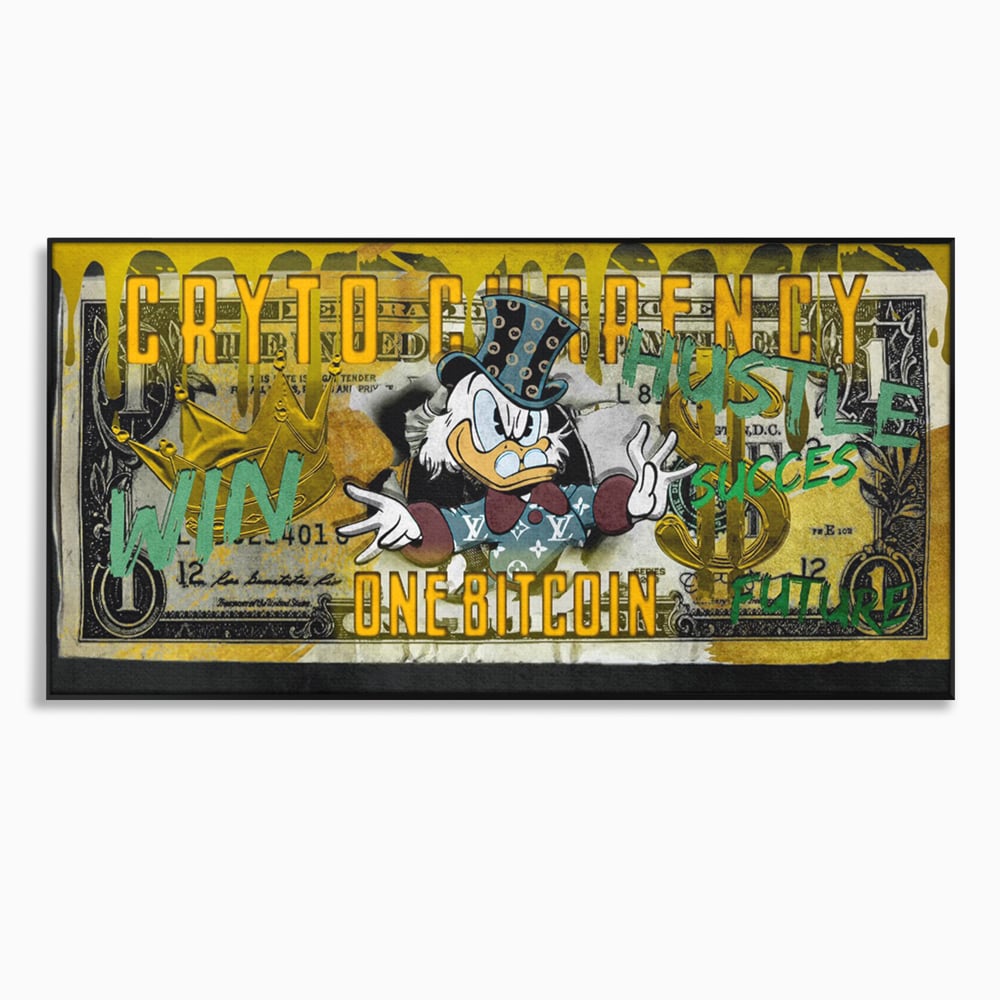 Tablou Canvas Premium, LuxCanva® B1025 Donald Duck Bitcoin, Donald Duck, Bani, Bitcoin, Crypto, Culori Vibrante