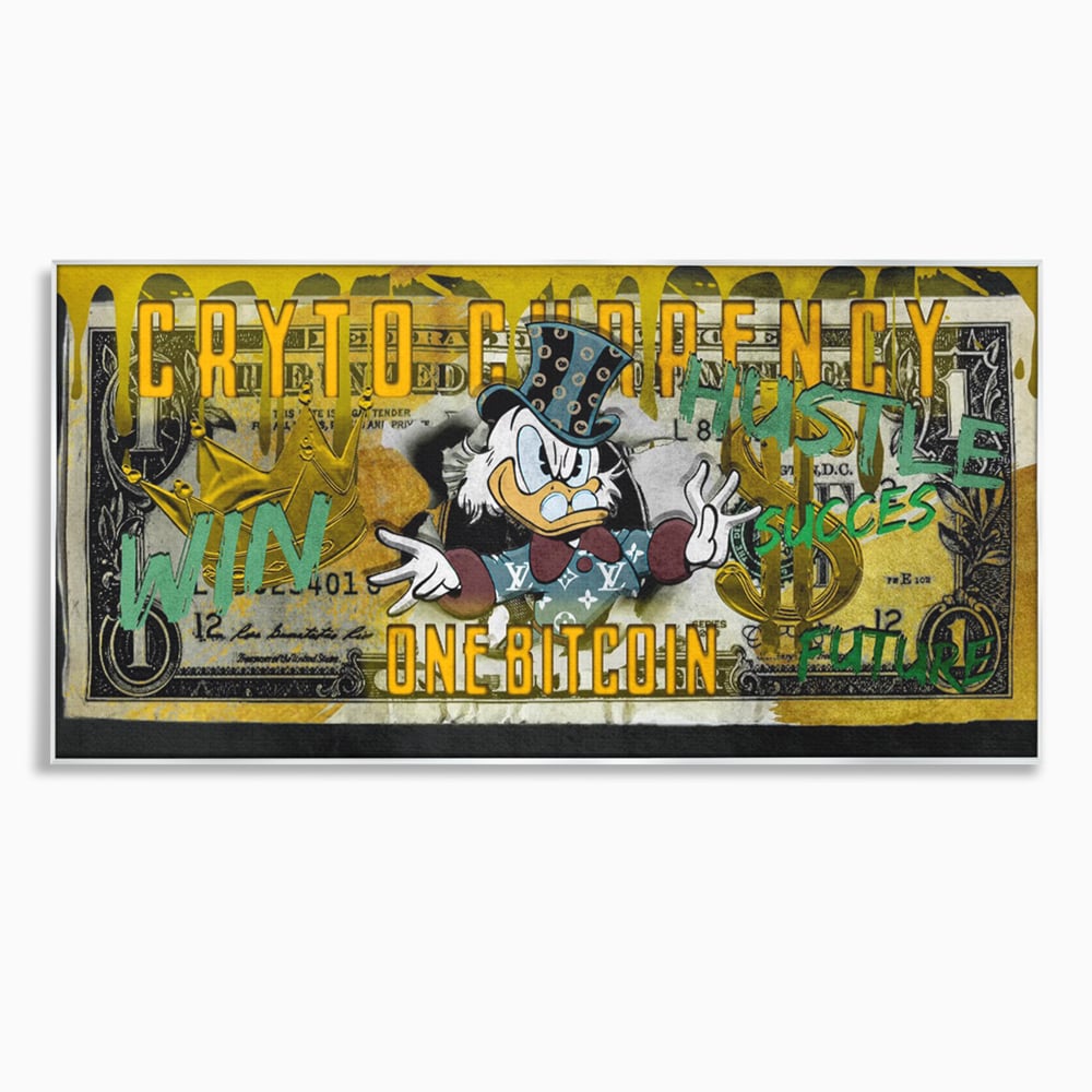 Tablou Canvas Premium, LuxCanva® B1025 Donald Duck Bitcoin, Donald Duck, Bani, Bitcoin, Crypto, Culori Vibrante
