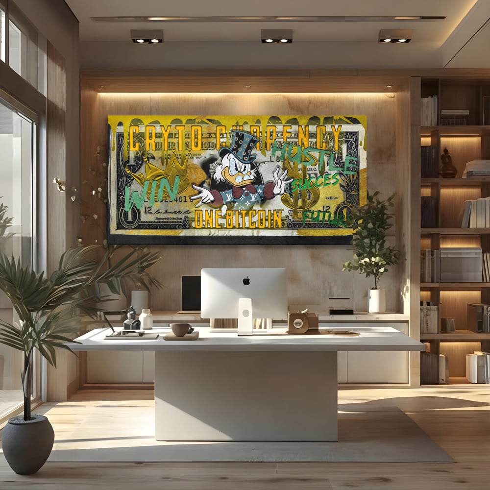 Tablou Canvas Premium, LuxCanva® B1025 Donald Duck Bitcoin, Donald Duck, Bani, Bitcoin, Crypto, Culori Vibrante