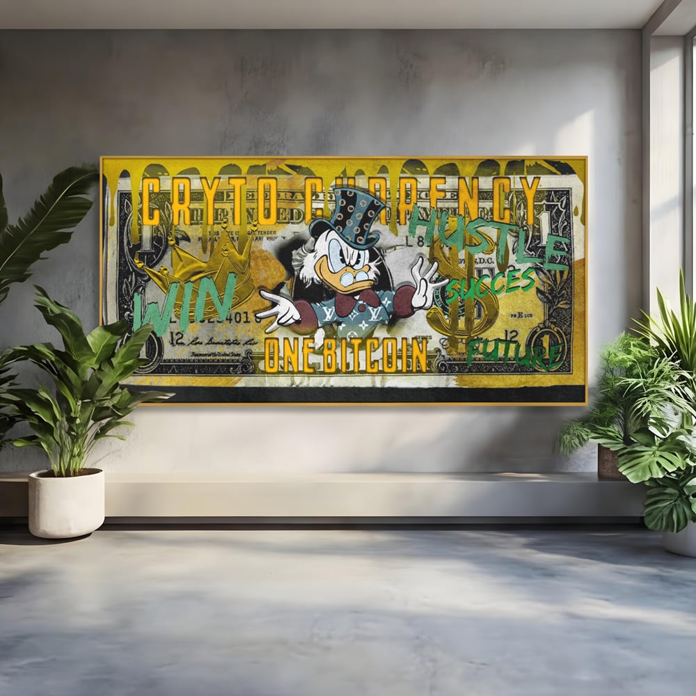 Tablou Canvas Premium, LuxCanva® B1025 Donald Duck Bitcoin, Donald Duck, Bani, Bitcoin, Crypto, Culori Vibrante