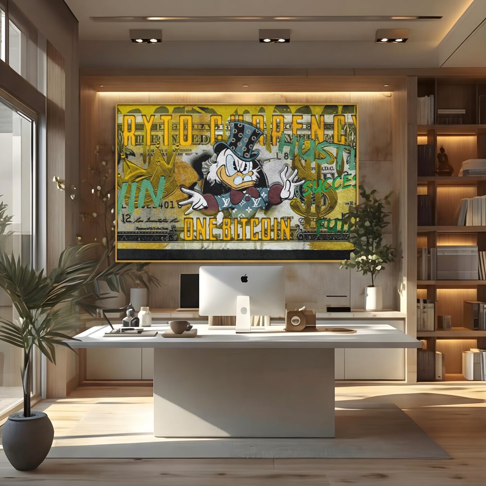 Tablou Canvas Premium, LuxCanva® B1025 Donald Duck Bitcoin, Donald Duck, Bani, Bitcoin, Crypto, Culori Vibrante