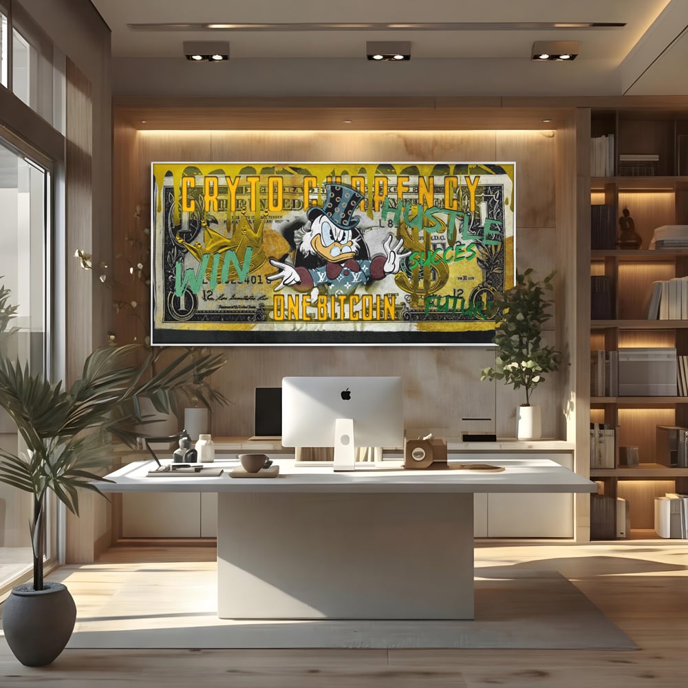 Tablou Canvas Premium, LuxCanva® B1025 Donald Duck Bitcoin, Donald Duck, Bani, Bitcoin, Crypto, Culori Vibrante
