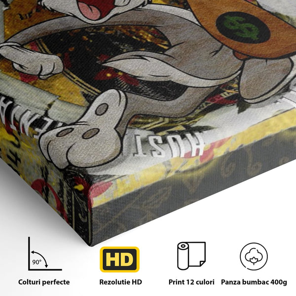 Tablou Canvas Premium, LuxCanva® B1028, Dolar Bugs Bunny, Decorativ, Animatie, Dolari, America, Culori Vibrante