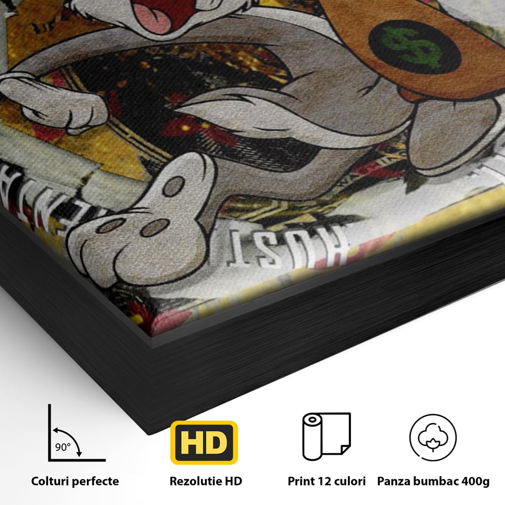 Tablou Canvas Premium, LuxCanva® B1028, Dolar Bugs Bunny, Decorativ, Animatie, Dolari, America, Culori Vibrante