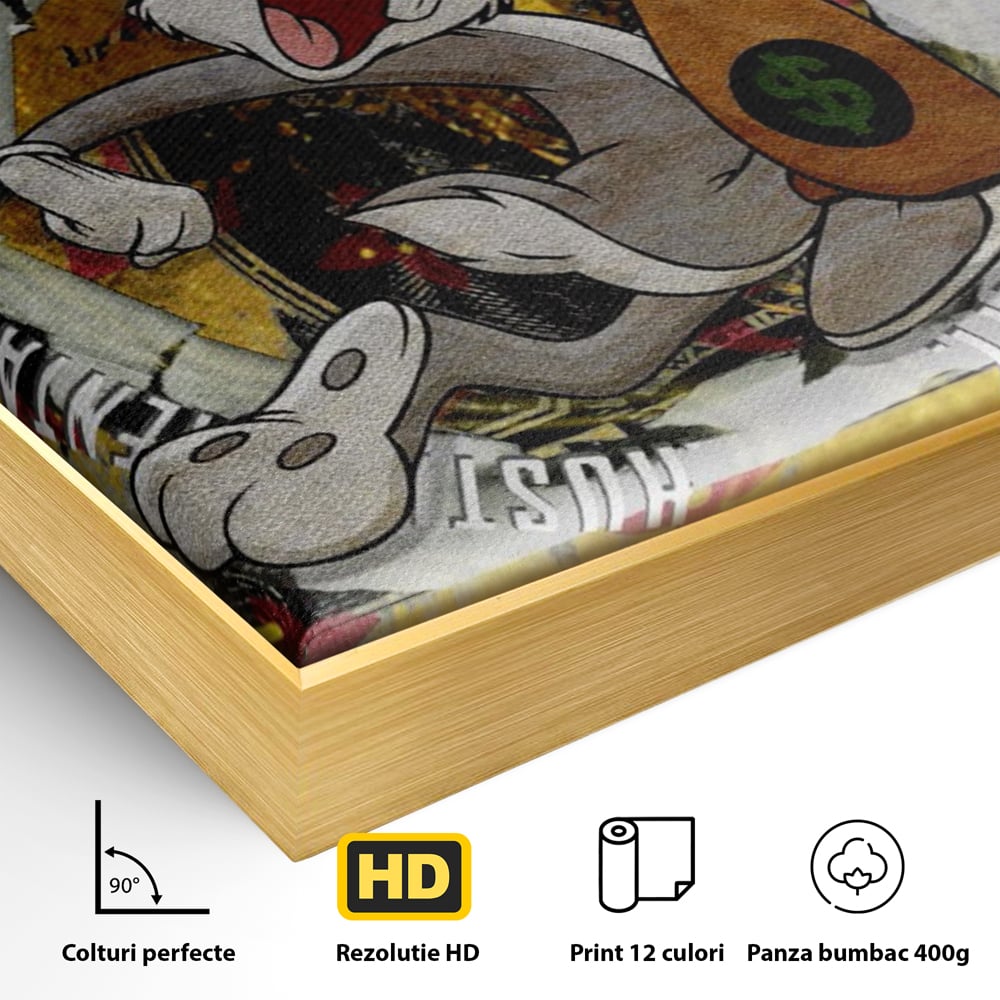 Tablou Canvas Premium, LuxCanva® B1028, Dolar Bugs Bunny, Decorativ, Animatie, Dolari, America, Culori Vibrante