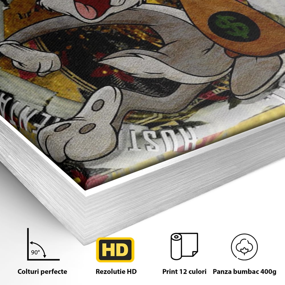 Tablou Canvas Premium, LuxCanva® B1028, Dolar Bugs Bunny, Decorativ, Animatie, Dolari, America, Culori Vibrante