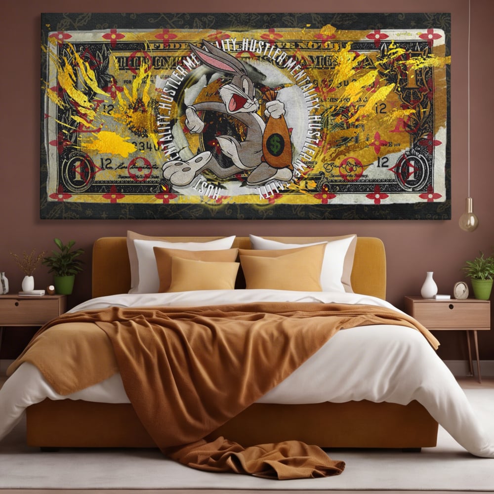 Tablou Canvas Premium, LuxCanva® B1028, Dolar Bugs Bunny, Decorativ, Animatie, Dolari, America, Culori Vibrante