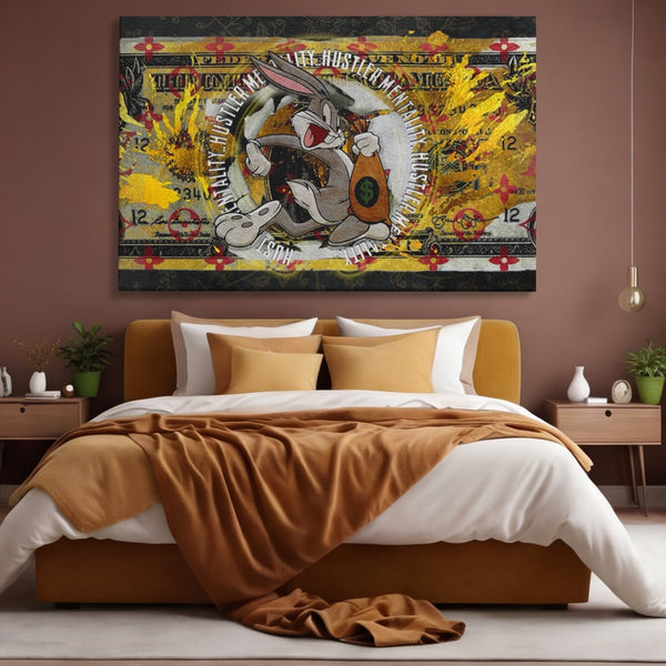 Tablou Canvas Premium, LuxCanva® B1028, Dolar Bugs Bunny, Decorativ, Animatie, Dolari, America, Culori Vibrante