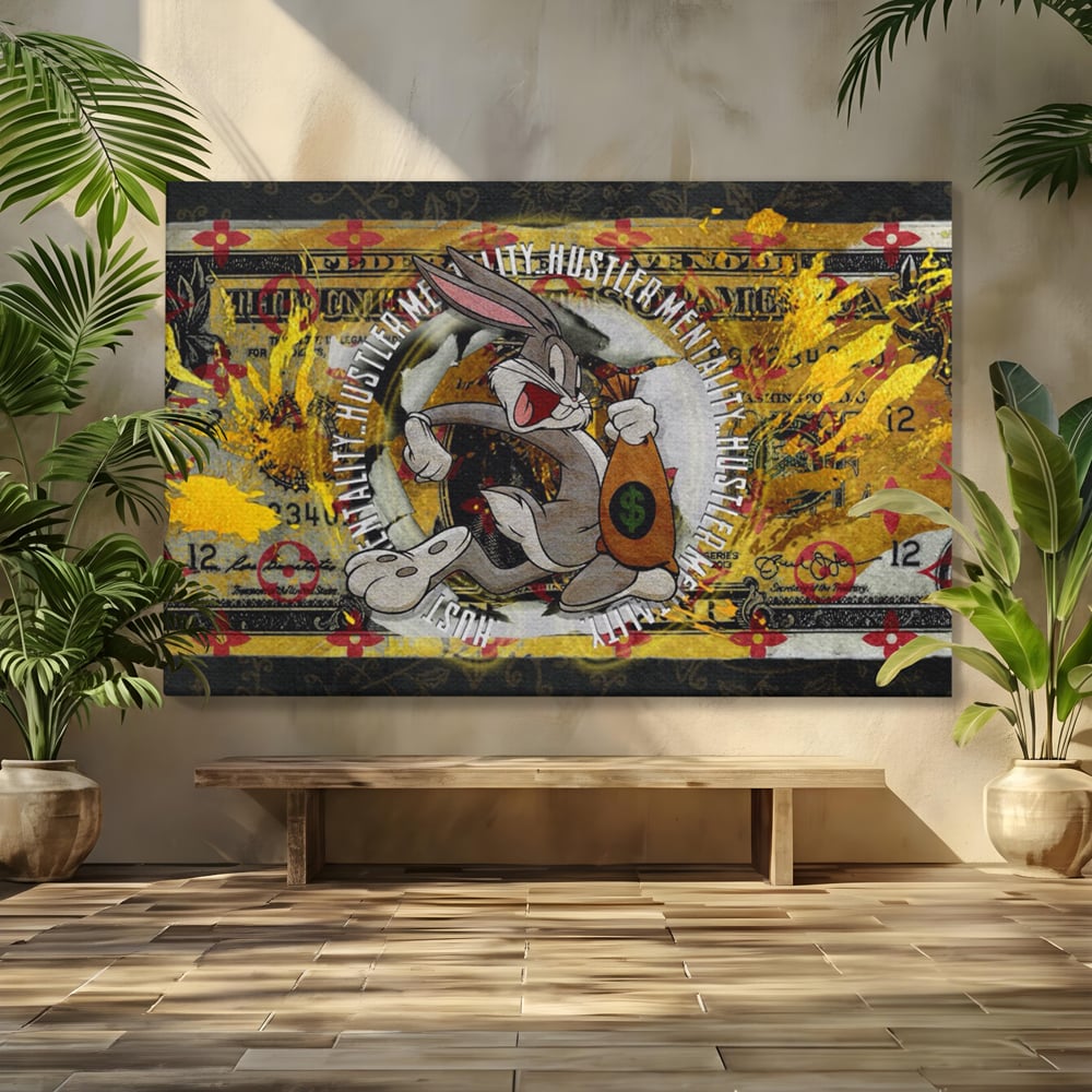 Tablou Canvas Premium, LuxCanva® B1028, Dolar Bugs Bunny, Decorativ, Animatie, Dolari, America, Culori Vibrante