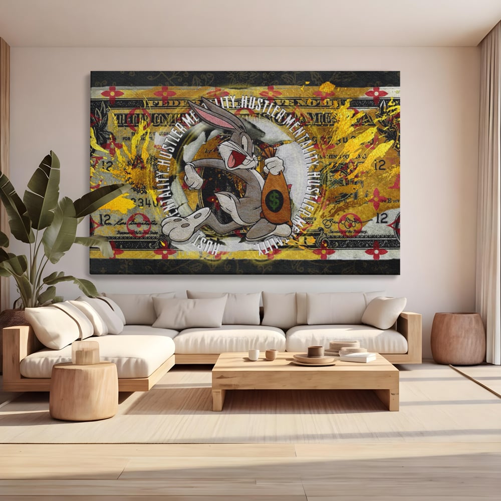 Tablou Canvas Premium, LuxCanva® B1028, Dolar Bugs Bunny, Decorativ, Animatie, Dolari, America, Culori Vibrante