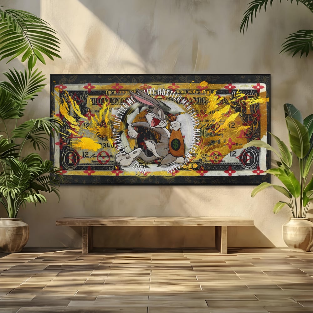 Tablou Canvas Premium, LuxCanva® B1028, Dolar Bugs Bunny, Decorativ, Animatie, Dolari, America, Culori Vibrante
