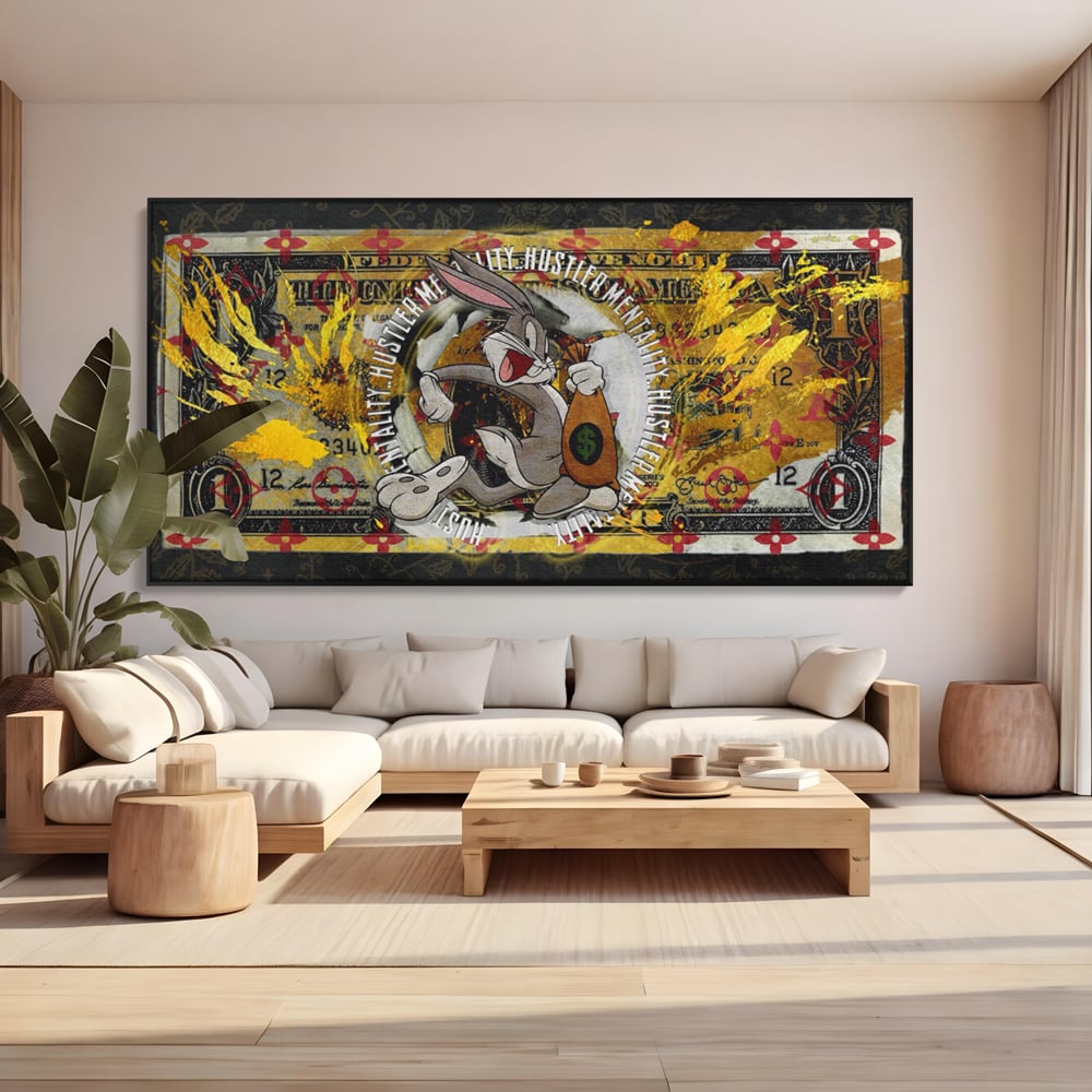 Tablou Canvas Premium, LuxCanva® B1028, Dolar Bugs Bunny, Decorativ, Animatie, Dolari, America, Culori Vibrante