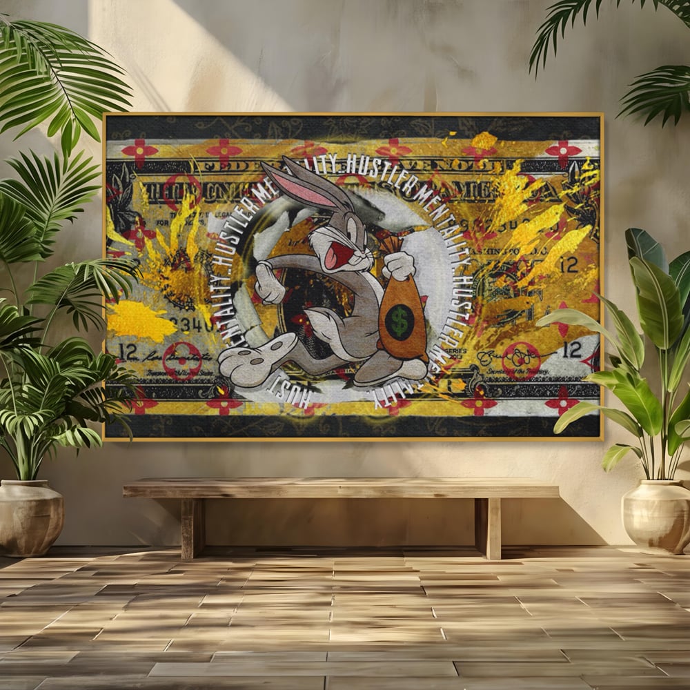 Tablou Canvas Premium, LuxCanva® B1028, Dolar Bugs Bunny, Decorativ, Animatie, Dolari, America, Culori Vibrante