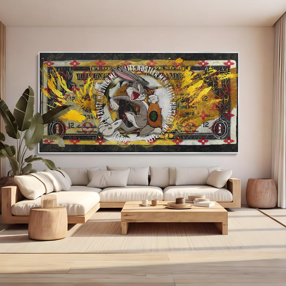 Tablou Canvas Premium, LuxCanva® B1028, Dolar Bugs Bunny, Decorativ, Animatie, Dolari, America, Culori Vibrante