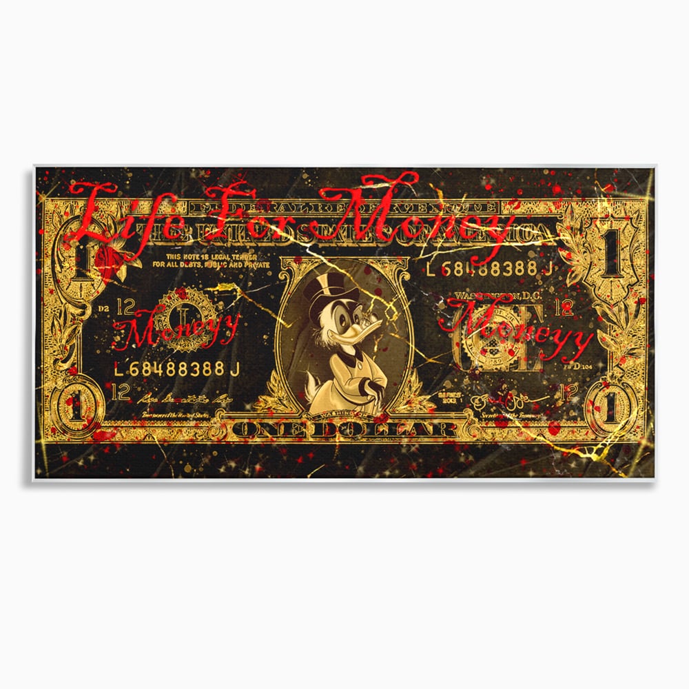 Tablou Canvas Premium LuxCanva® B1032, Life For Money , Decorativ, Donald Duck, Bani, Dolari, Motivational, Culori Vibrante