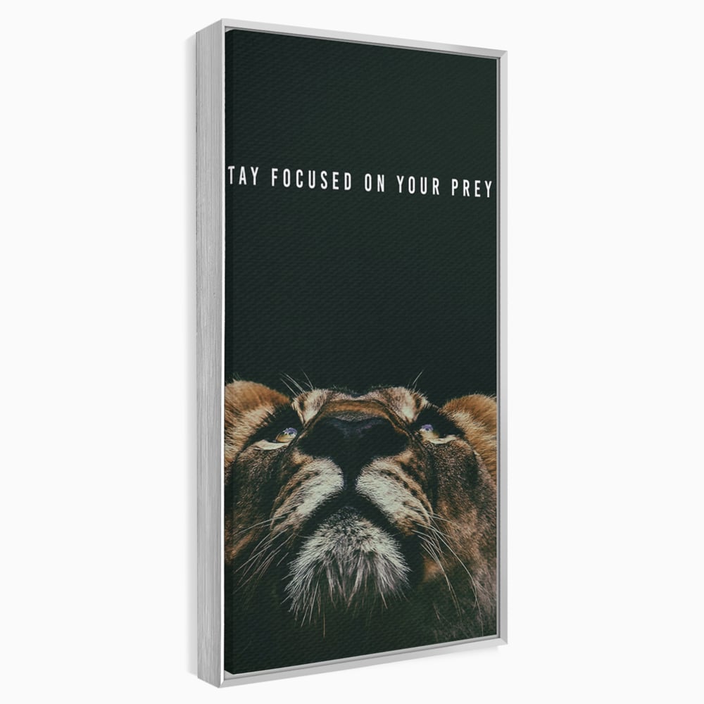 Tablou Canvas Premium LuxCanva® B1035, Stay Focused On Your Prey , Decorativ, Concentrare, Putere, Leu, Motivational, Culori Vibrante