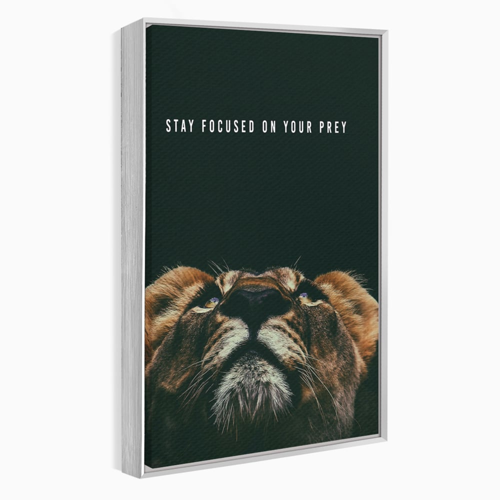 Tablou Canvas Premium LuxCanva® B1035, Stay Focused On Your Prey , Decorativ, Concentrare, Putere, Leu, Motivational, Culori Vibrante