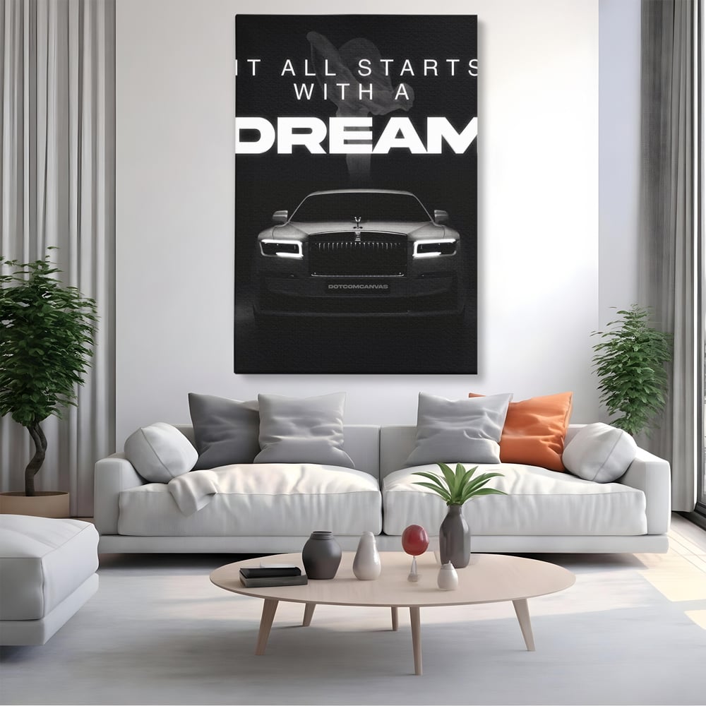 Tablou Canvas Premium LuxCanva® B1038, It All Starts With A Dream , Decorativ, Inspirational, Rolls-Royce, Alb Si Negru