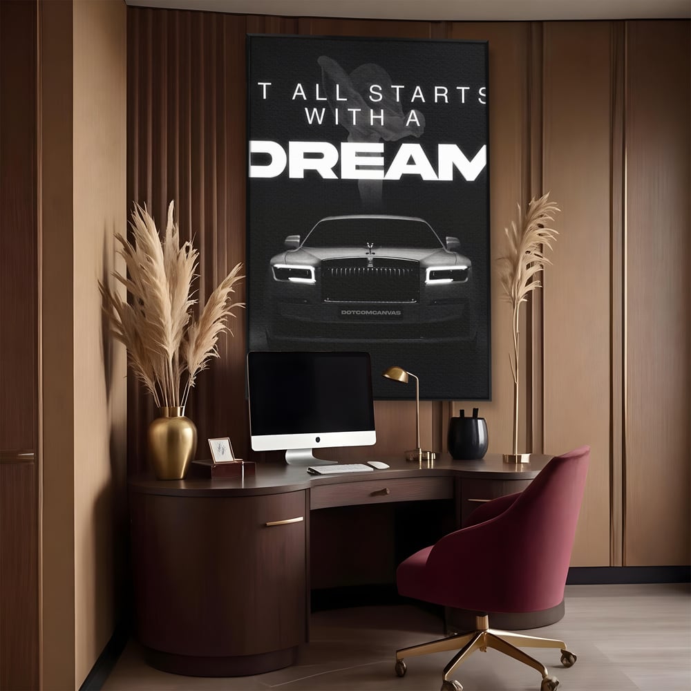 Tablou Canvas Premium LuxCanva® B1038, It All Starts With A Dream , Decorativ, Inspirational, Rolls-Royce, Alb Si Negru