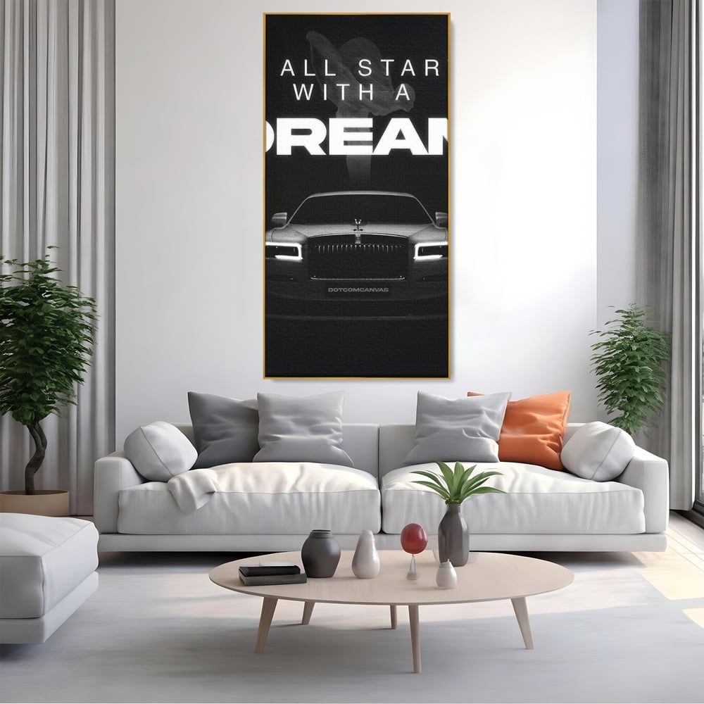 Tablou Canvas Premium LuxCanva® B1038, It All Starts With A Dream , Decorativ, Inspirational, Rolls-Royce, Alb Si Negru