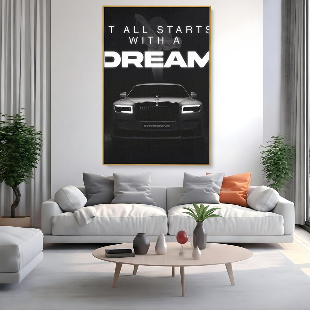 Tablou Canvas Premium LuxCanva® B1038, It All Starts With A Dream , Decorativ, Inspirational, Rolls-Royce, Alb Si Negru