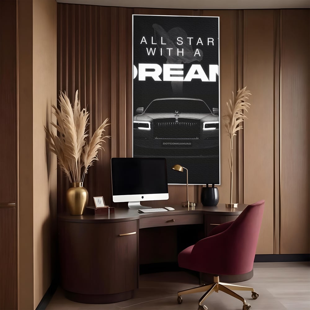 Tablou Canvas Premium LuxCanva® B1038, It All Starts With A Dream , Decorativ, Inspirational, Rolls-Royce, Alb Si Negru