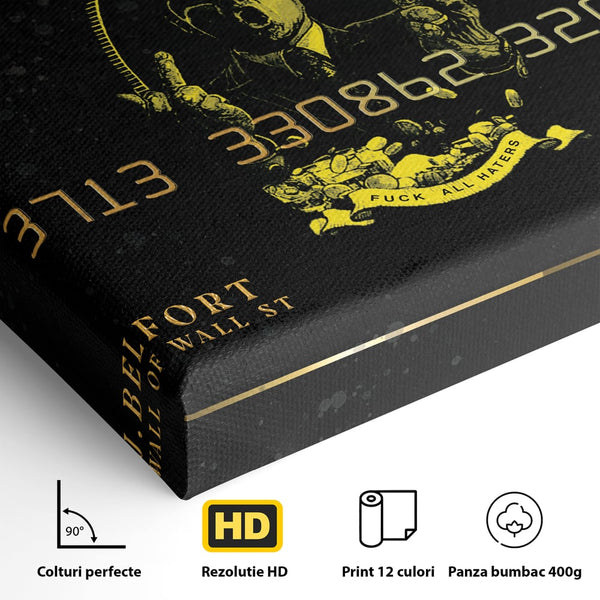 Tablou Canvas Premium LuxCanva® B1039, Hustle Edition , Decorativ, DiCaprio, Money, Wall Street, Auriu