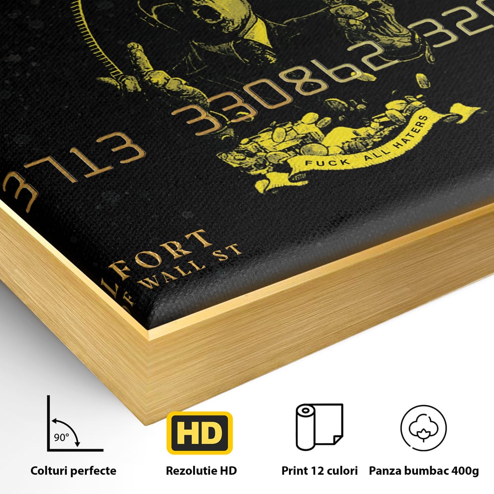 Tablou Canvas Premium LuxCanva® B1039, Hustle Edition , Decorativ, DiCaprio, Money, Wall Street, Auriu
