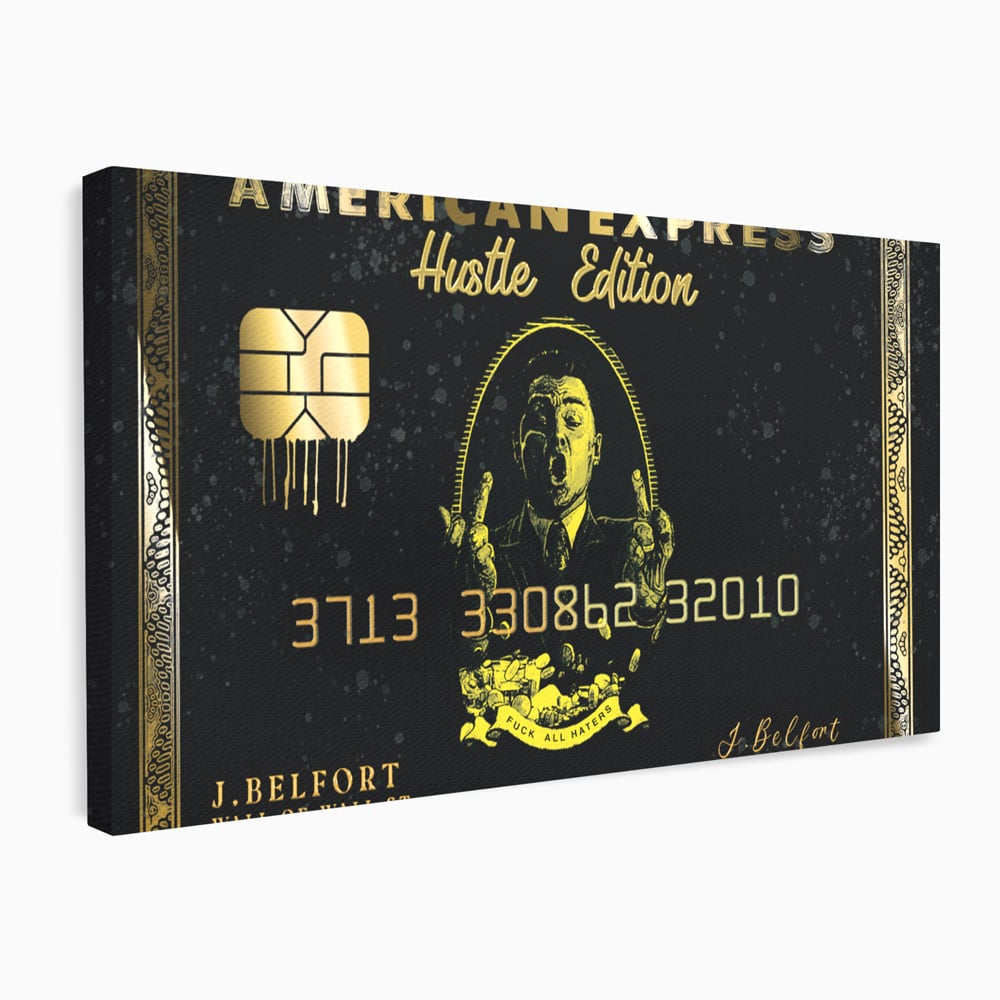 Tablou Canvas Premium LuxCanva® B1039, Hustle Edition , Decorativ, DiCaprio, Money, Wall Street, Auriu