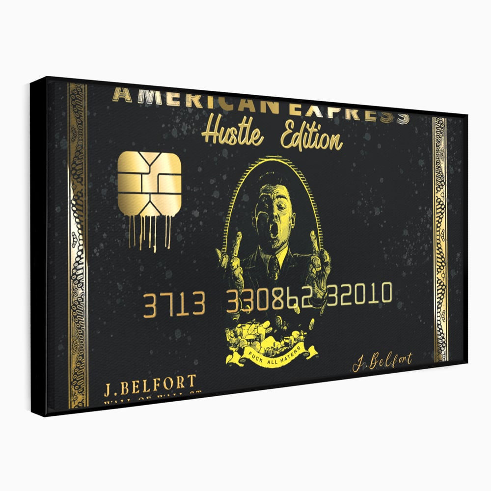 Tablou Canvas Premium LuxCanva® B1039, Hustle Edition , Decorativ, DiCaprio, Money, Wall Street, Auriu