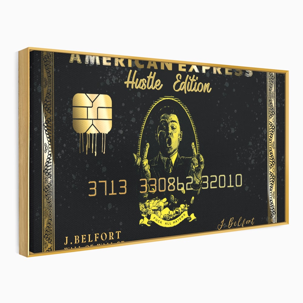 Tablou Canvas Premium LuxCanva® B1039, Hustle Edition , Decorativ, DiCaprio, Money, Wall Street, Auriu