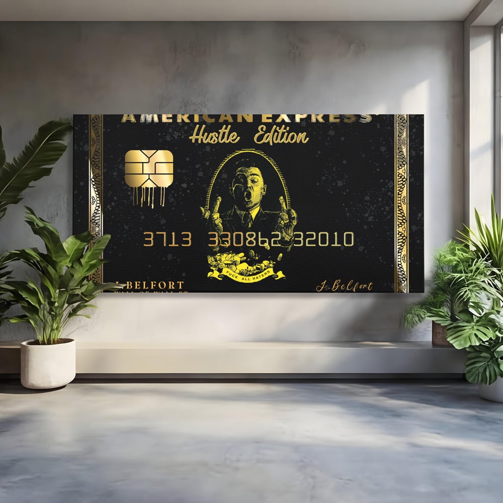 Tablou Canvas Premium LuxCanva® B1039, Hustle Edition , Decorativ, DiCaprio, Money, Wall Street, Auriu