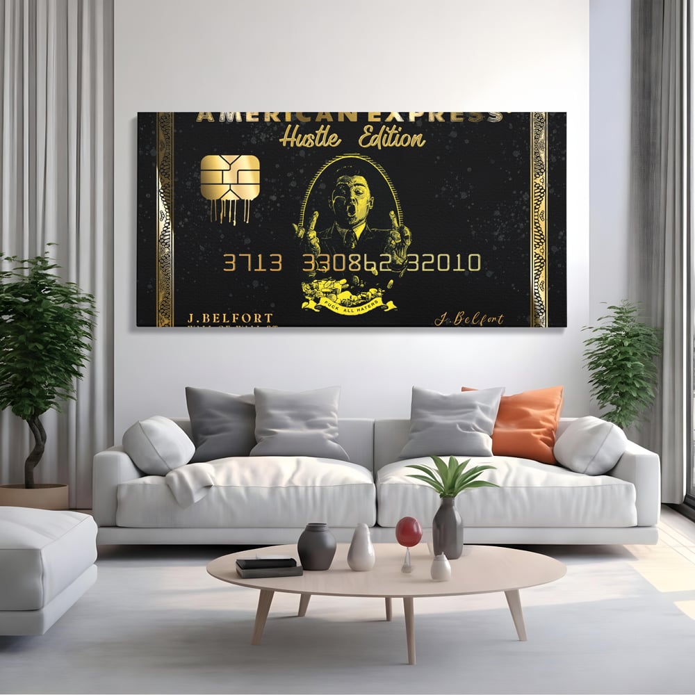 Tablou Canvas Premium LuxCanva® B1039, Hustle Edition , Decorativ, DiCaprio, Money, Wall Street, Auriu