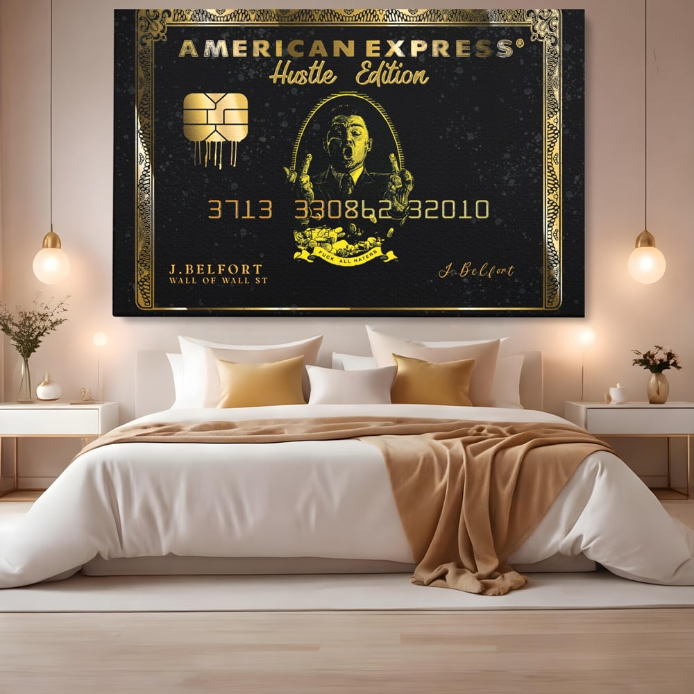 Tablou Canvas Premium LuxCanva® B1039, Hustle Edition , Decorativ, DiCaprio, Money, Wall Street, Auriu