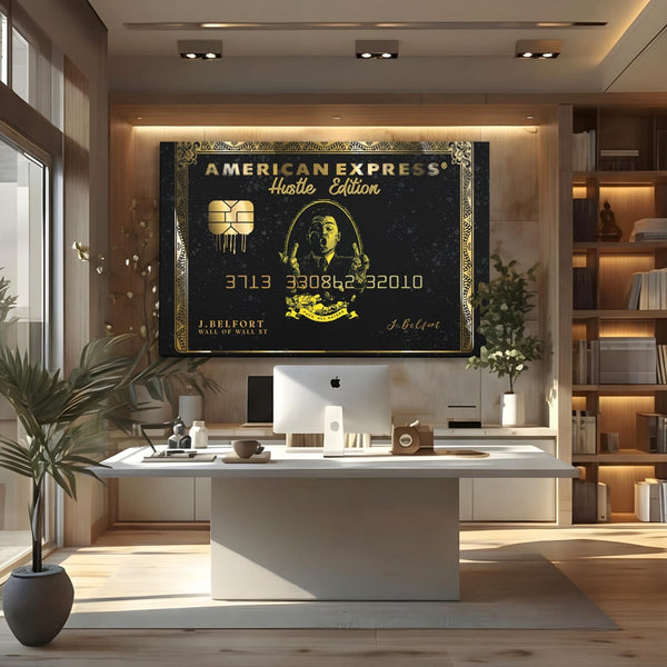 Tablou Canvas Premium LuxCanva® B1039, Hustle Edition , Decorativ, DiCaprio, Money, Wall Street, Auriu